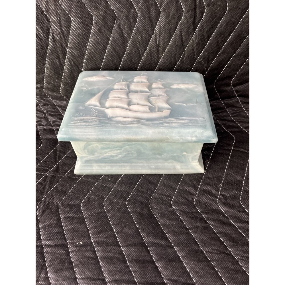 Vintage Design Gifts Intl Soapstone Trinket Box with Ship Design on Lid R Nemith